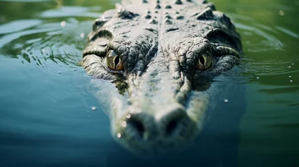 Poster A crocodile lurking just beneath the water's surface, eyes and snout visible. © Balqees