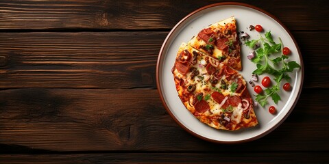 Slice of Pizza plate, Fresh Tasty Food, Cheese, tomato ketchup, mozzarella, Copy space