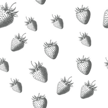 Sketch art silhouette strawberry seamless pattern vector illustration. Design use for textile, fabric, wrapping paper print. seamless fruit pattern