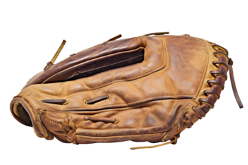 Baseball glove isolated on white background. Close-up of a leather baseball glove