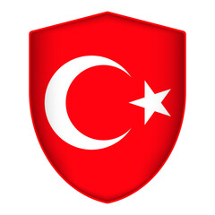 Turkey flag in shield shape. Vector illustration.