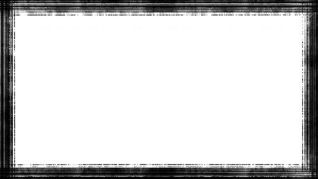 Distressed grunge frame animation, painted black stop motion border on a white background