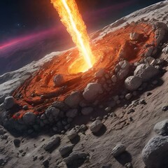 A Asteroid With A Trail Of Fire And A Impact Of Crater 354484252 (2)