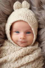 Fototapeta na wymiar Newborn baby wrapped in beautiful fabrics
