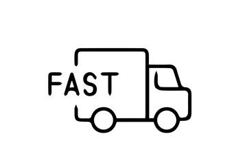 Fast moving shipping delivery truck icon. Line art icon. Icon for Transportation apps and websites. Vector illustration. Isolated on transparent background