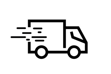 Fast moving shipping delivery truck icon. Line art icon. Icon for Transportation apps and websites. Vector illustration. Isolated on transparent background