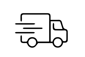 Fast moving shipping delivery truck icon. Line art icon. Icon for Transportation apps and websites. Vector illustration. Isolated on transparent background
