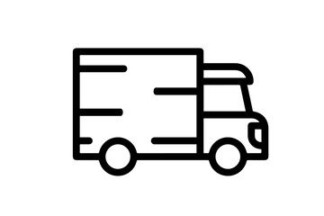 Fast moving shipping delivery truck icon. Line art icon. Icon for Transportation apps and websites. Vector illustration. Isolated on transparent background