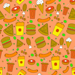 seamless pattern with fast food icons. with a brown backgroun