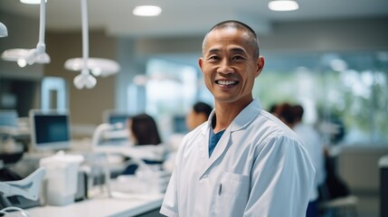 Obraz premium an asian male doctor in laboratory.