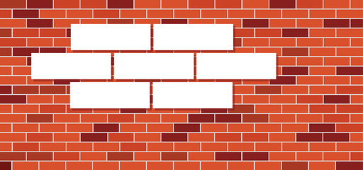 Red, brown or black grunge, empty background brick wall side view. Funny vector block stone for texture banner or wallpaper. Urban sign. Building brick pattern, seamless. Background for masonry