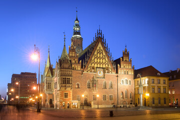 Fototapeta na wymiar Town Hall of Wroclaw at Night, Poland