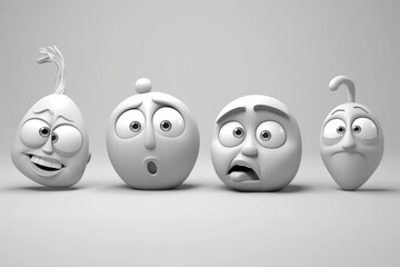 a wide range of emotions are depicted in the form of emoji smiley figures various emotions. emotional happy easter eggs. black and white. Generative AI