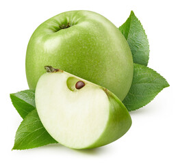 Taste green apple with leaves