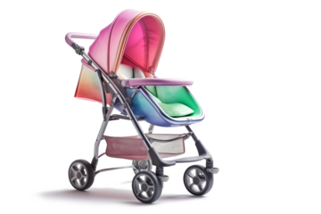 Baby stroller isolated on white background. Modern design of a baby stroller close-up