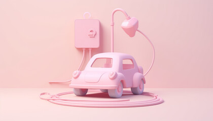 Electric car charging, soft tones, 3D icon in pastel backdrop.generative ai