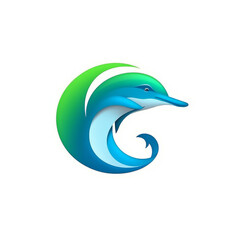 Obraz premium Dolphin logo green and blue in the style of logo on white background generative ai