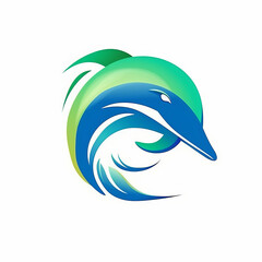 Obraz premium Dolphin logo green and blue in the style of logo on white background generative ai