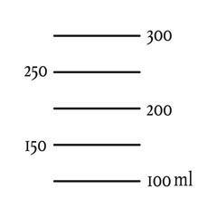 Scale 300 milliliters liquid volume for kitchen measuring cups, chemical experiments beaker in the laboratory. Vector template.