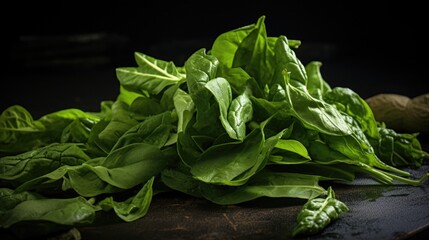 Fresh Leaves Scattered on Dark Background. Organic Sorrel Leaves - Healthy Ingredient for Vegetarian Cookery - obrazy, fototapety, plakaty