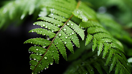 Morning Dew Glistens on a Lush Green Fern, Nature's Sparkling Embrace in the Heart of the Verdant Rainforest Canopy
