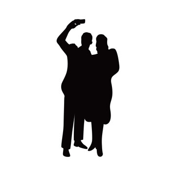 couple do selfie silhouette design. happy woman and man sign and symbol.