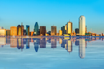 scenic skyline in late afternoon with modern skyscraper in Dallas, Texas, USA