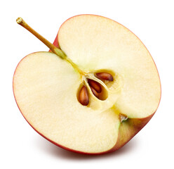 Ripe whole apple half fruit isolated on white background