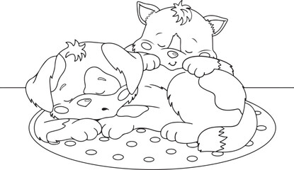 cat and dog coloring page for kids, cartoon animals vector illustration for coloring or aktivity books for children
