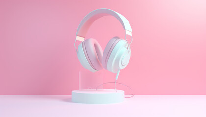 Upbeat headset 3D icon in neon colors, pastel backdrop.generative ai
