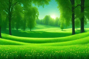 Papier Peint photo Lavable Vert natural scenic panorama green field al generated image
