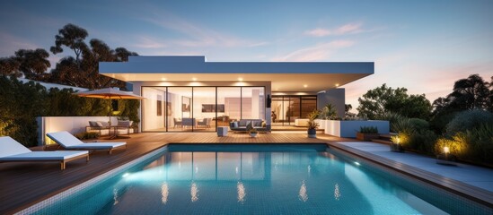 Fototapeta na wymiar Luxury house with a pool in the backyard