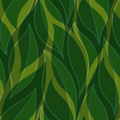 Green leaves seamless vector pattern. Watercolor tea leaf background, textured jungle print