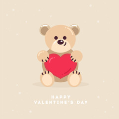 Valentines day greeting card with bear and heart 