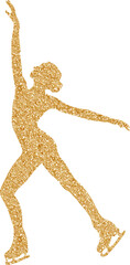 Figure skating girl silhouette, gold glitter, sparkling effect