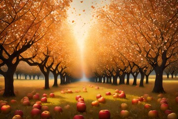 beautiful apple trees in an orchard during the fall season created with generative al tools