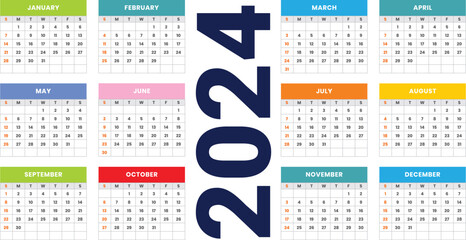 Modern 2024 calendar template editable vector