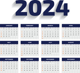 Modern 2024 calendar template editable vector
