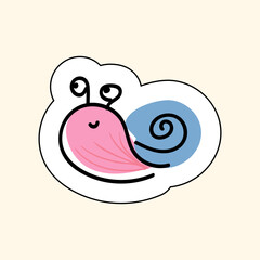 Sticker Snail On A Beige Background. Groove Style. Sketch for printing on childrens products, posters, fabric, wallpaper. Vector illustration