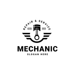 Mechanic logo. Pistons and Wings logo on white background. Vector illustration for logo, emblem. Service and repair.