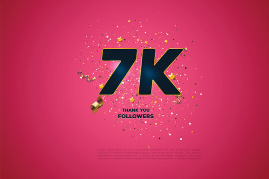 Blue golden 7K isolated on Pink background, Thank you followers peoples, 7k online social group, 8k