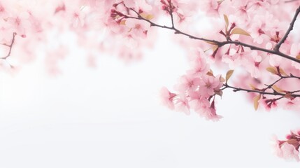 A pink flowered tree branch against a white sky
