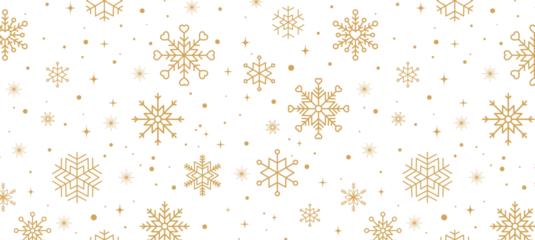 Fotobehang Christmas vector background seamless pattern with gold snowflakes and stars isolated on transparent background. © Olga Tsikarishvili
