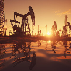 oil rig at sunset industrial