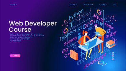 Programming web banner. Best programming languages. Technology process of Software development. Full StackDeveloper - obrazy, fototapety, plakaty