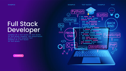 Programming web banner. Best programming languages. Technology process of Software development. Full StackDeveloper