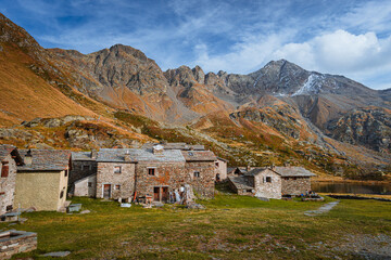 The Pizzo Stella and the panorama of the Spluga Valley during an autumn day, near the village of...