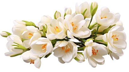 A bouquet of white flowers on a white background
