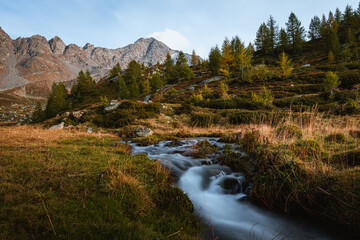 The Pizzo Stella and the panorama of the Spluga Valley during an autumn day, near the village of...