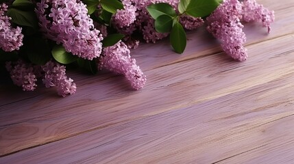 Flowers of lilac on a wooden table